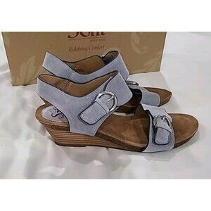 SOFFT Vaden Wedge CHAMBRAY Blue Wedge Comfort Leather Adjustable Sandals 9 M